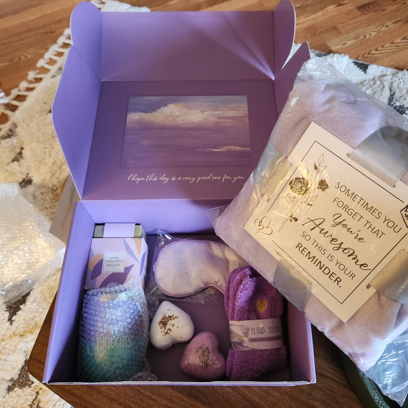 Birthday Gifts for Women, Unique Happy Birthday Gift Basket Self Care Package Bday Ideas with Luxury Flannel Blanket for Mom Her Best Friends Sister Wife Friendship - Customer Photo 1