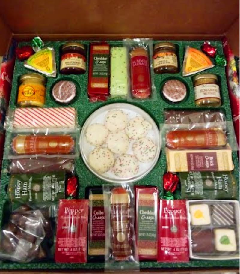 The Swiss Colony 27 Favorites Food Gift Set, Summer Sausage Meats and Cheeses, Assorted Chocolates, Candies, Petits Fours, Cheese & Charcuterie Board Gifts Basket, Holiday, Christmas - Holiday Red Box - Customer Photo 2