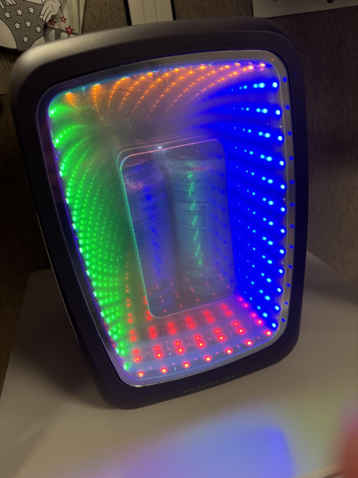 Frigidaire Gaming Light Up Mini Beverage Refrigerator, 6 can, 4 liters, Cooler with large see through door and LED lights Perfect for Gaming Experience, Home, Office, or Cars.12V Charger (Stealth) - Customer Photo 2