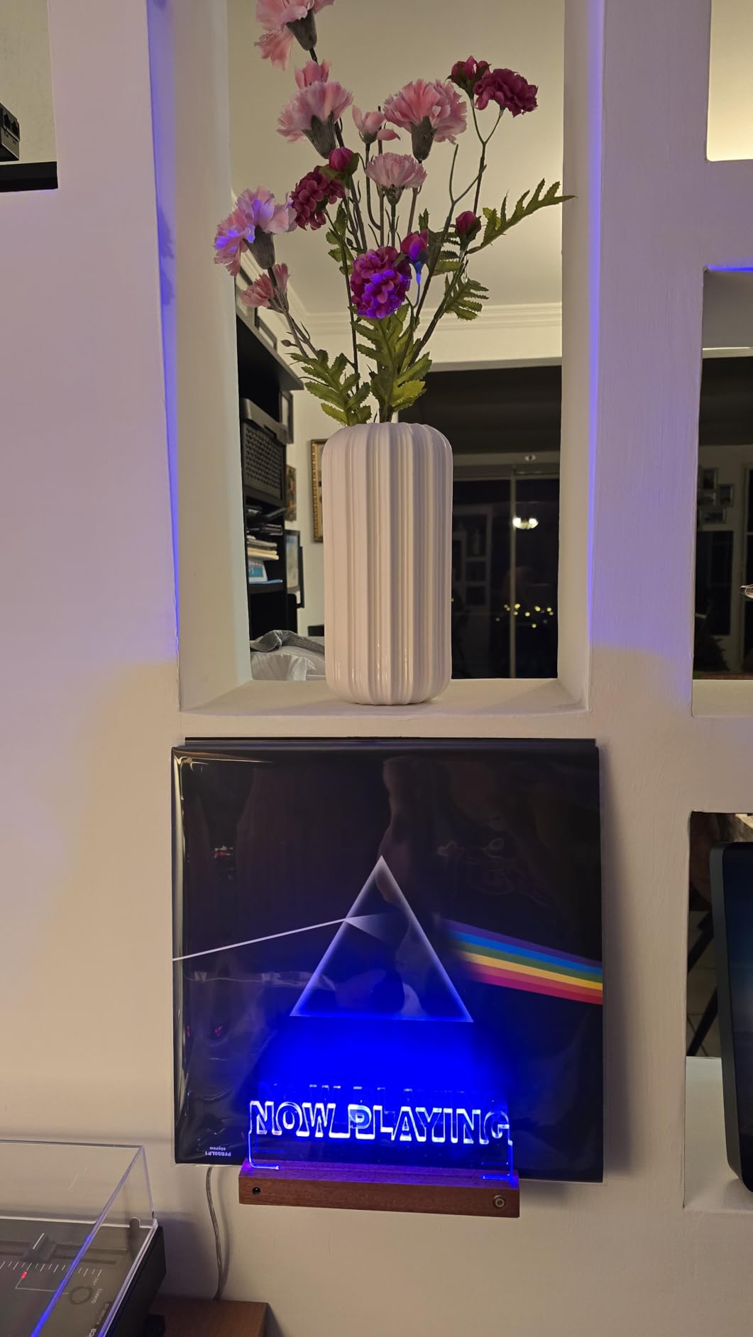 YuanDian Now Playing Vinyl Record Stand, Light up Display Holder for Vinyl Records, Wooden Acrylic Holder with Warm Light for Album Display Storage, Home Desk Decor for Music Lovers - Customer Photo 1