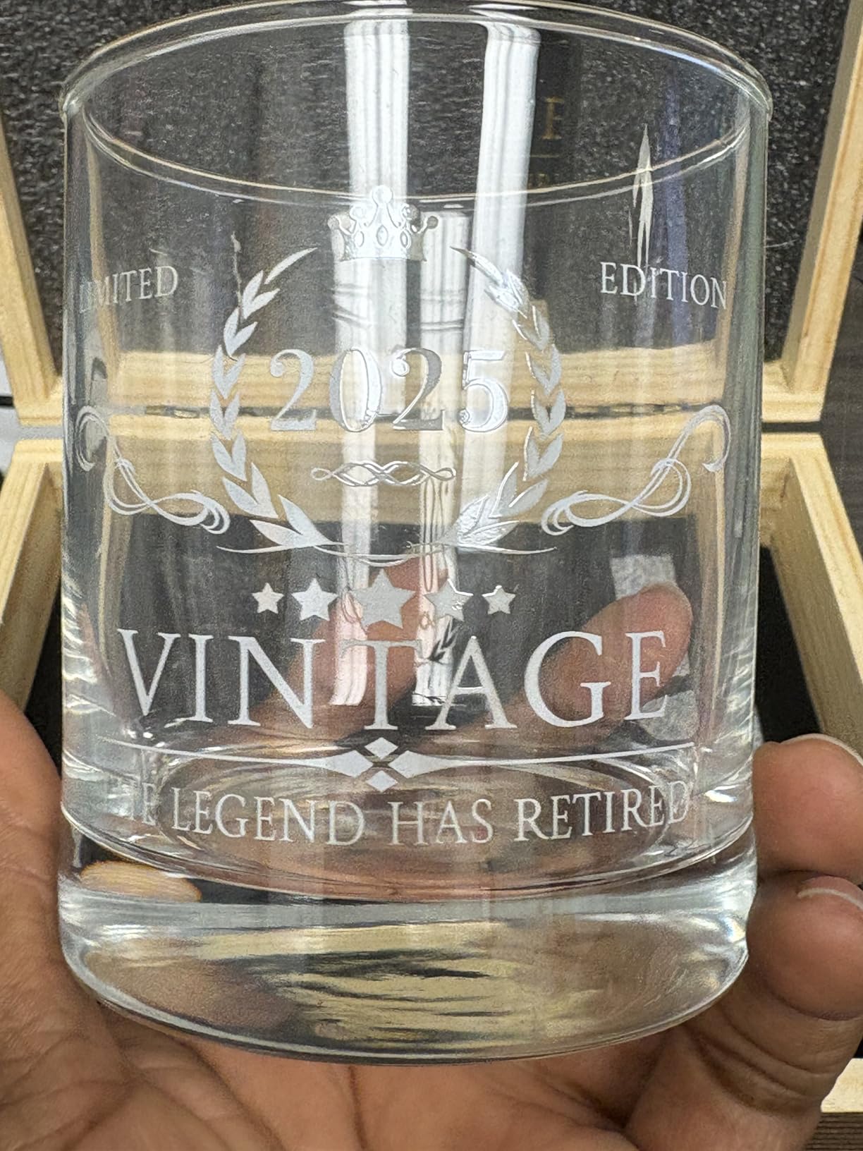 Retirement Gifts for Men Whiskey Glass Set - The Legend Has Retired 2025 - Retirement Party Decorations, Supplies - Gifts Ideas for Him, Dad, Husband, Friends - Wood Box & Whiskey Stones & Coaster - Customer Photo 2