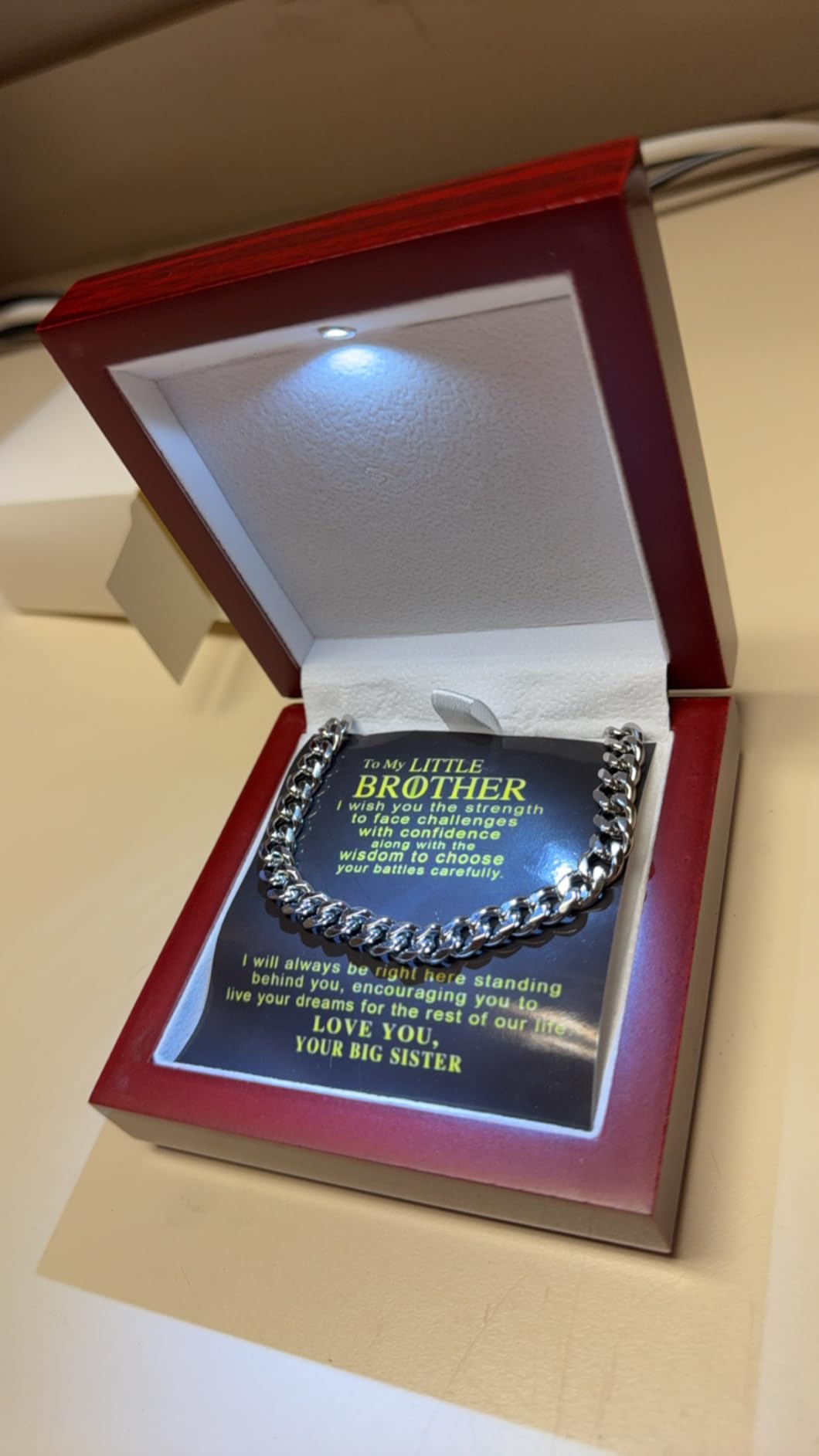 VIRAGIL Stainless Steel Cuban Chain Necklace for Brother - Sentimental Birthday Gift from Sister - Men's Gold Silver Necklace for Christmas - Customer Photo 2