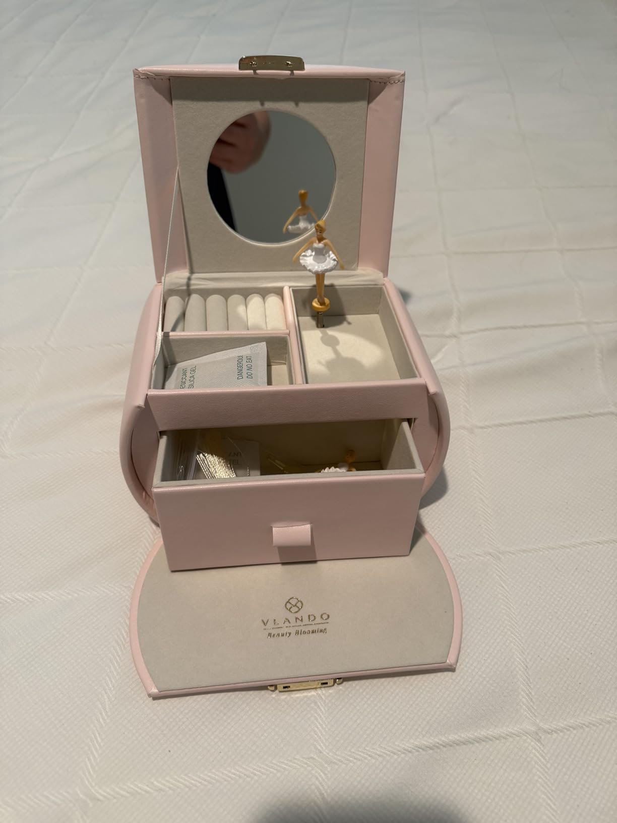 Vlando Kids Musical Jewelry Box for Girls with Drawer, Music Box with Ballerina and Stickers for Birthday Bedroom Decor, Gifts for Girls Kids - Pink - Customer Photo 1