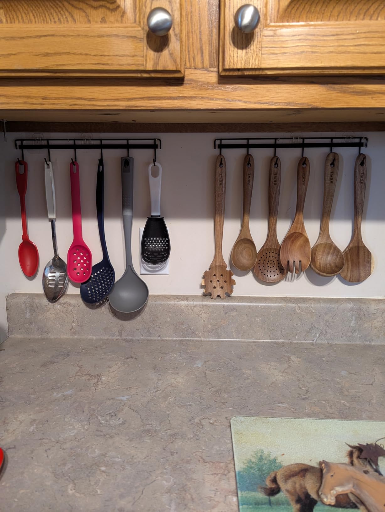 Kitchen Utensil Hanger, Adhesive Utensil Holder Wall Mount Kitchen Rack Rail with 12 Hooks, Space Saving and No Drilling, Black, 2 Pcs - Customer Photo 1