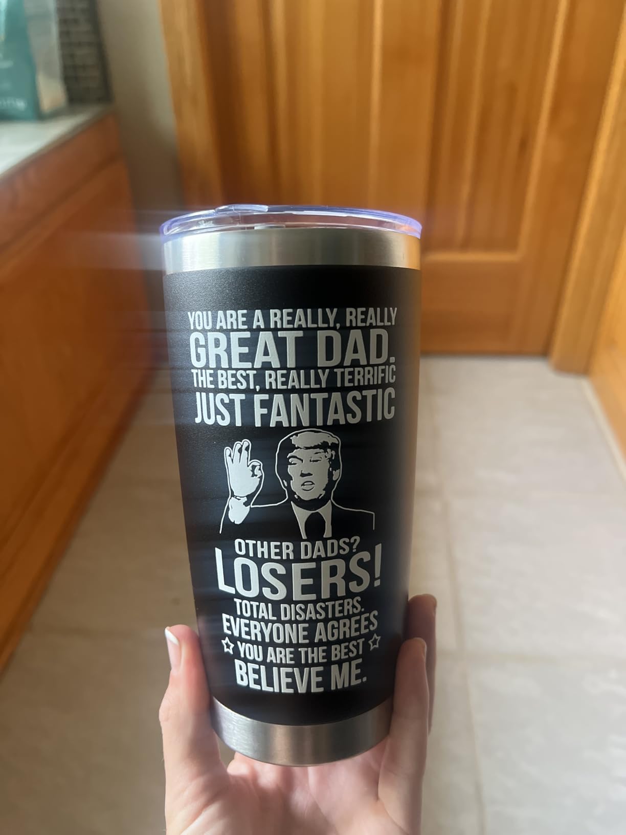 BETHEGIFT Gifts for Dad from Daughter, Son, Kids on Fathers Day, Christmas - Funny Fathers Day Tumbler - Present for Father - Dad Birthday Tumbler 20oz, Navy Insulated Stainless Steel - Customer Photo 2