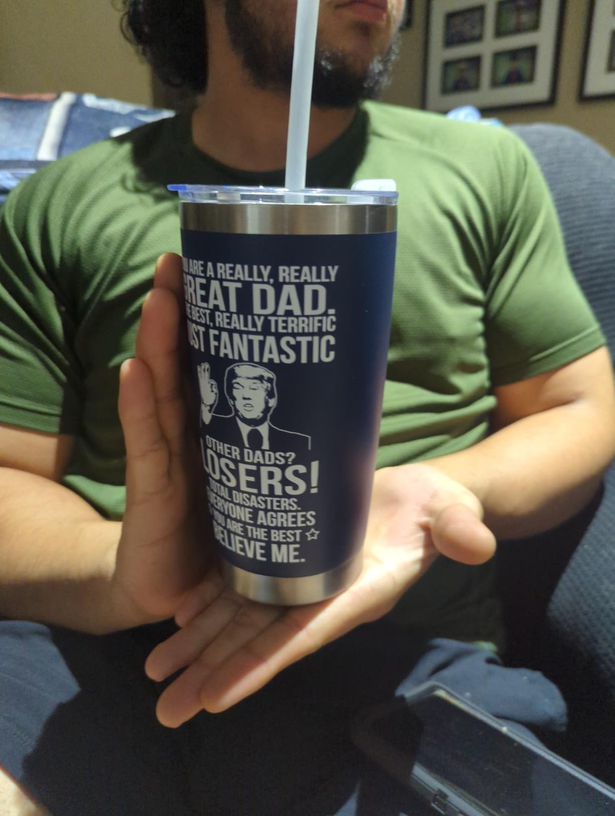 BETHEGIFT Gifts for Dad from Daughter, Son, Kids on Fathers Day, Christmas - Funny Fathers Day Tumbler - Present for Father - Dad Birthday Tumbler 20oz, Navy Insulated Stainless Steel - Customer Photo 4