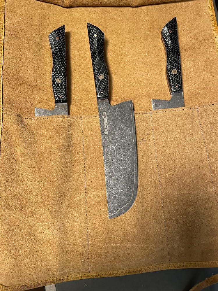 ELIZO Leather Knife Roll Bag Professional Chef Knife Case, Durable Knife Sheath Holder, Cooks & Culinary Tools Carrying Storage, Portable Knife Wrap - 4 Slots - Customer Photo 1