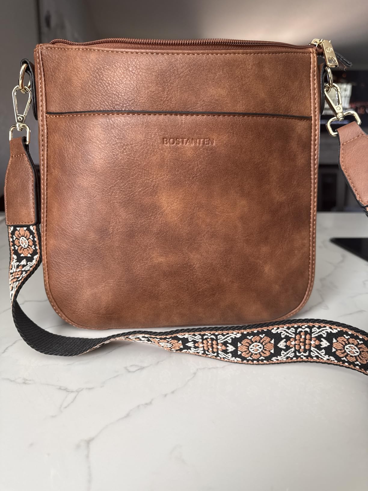 BOSTANTEN Crossbody Bags for Women Trendy Vegan Leather Hobo Purses Shoulder Handbags With Wide Shoulder Strap Brown - Customer Photo 1