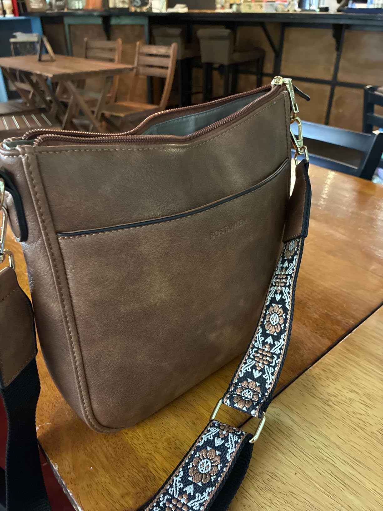 BOSTANTEN Crossbody Bags for Women Trendy Vegan Leather Hobo Purses Shoulder Handbags With Wide Shoulder Strap Brown - Customer Photo 2