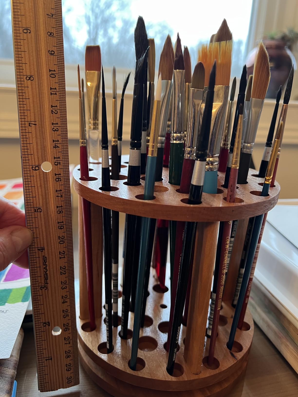 Rotating Paint Brush Holder - Handmade Paint Brush Holder Rotating Art Supply Organizer – Large Capacity Cherry Hardwood Brush Organizer for Desk, Arts and Crafts - Customer Photo 1