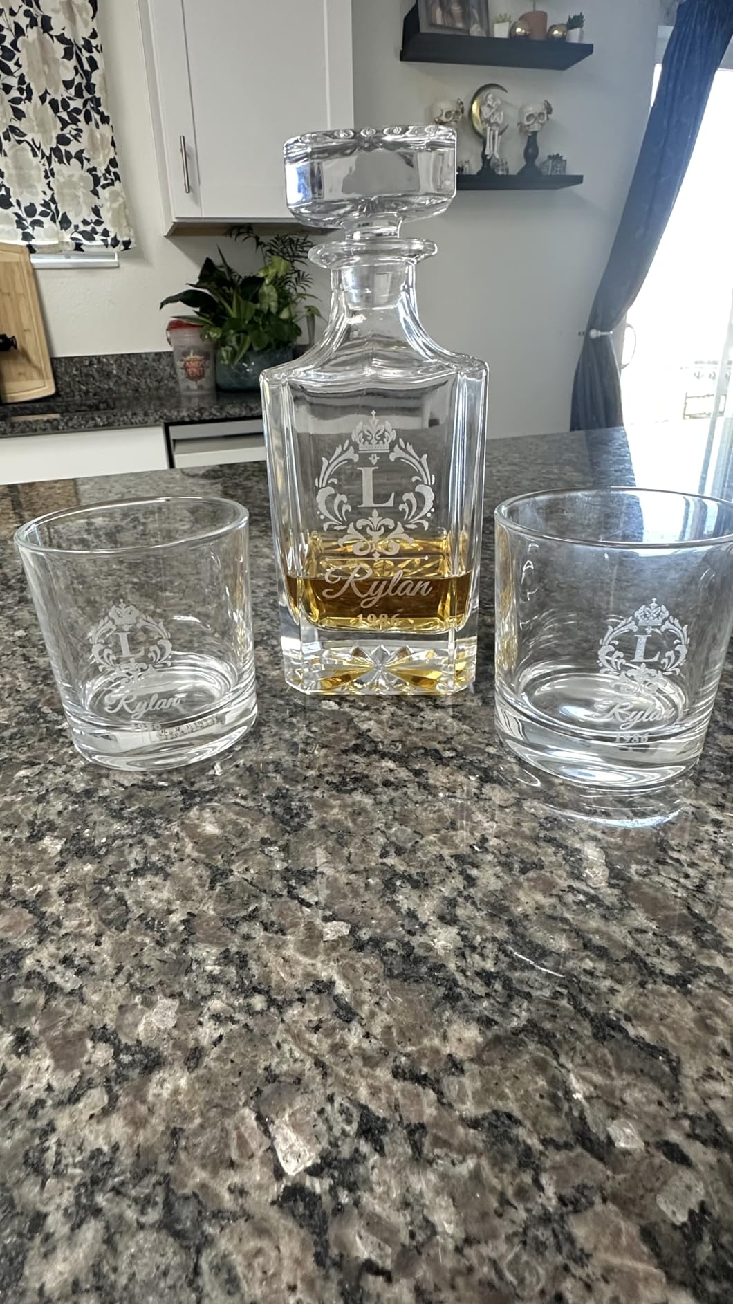 Gifts Inscribed Custom Whiskey Decanter Bottle (750 ml) - Personalized Glass Liquor Decanter Set - Customized Glassware - Engraved Whisky Glassware Gift for Wedding, Groomsman, Anniversary, Birthday - Customer Photo 3