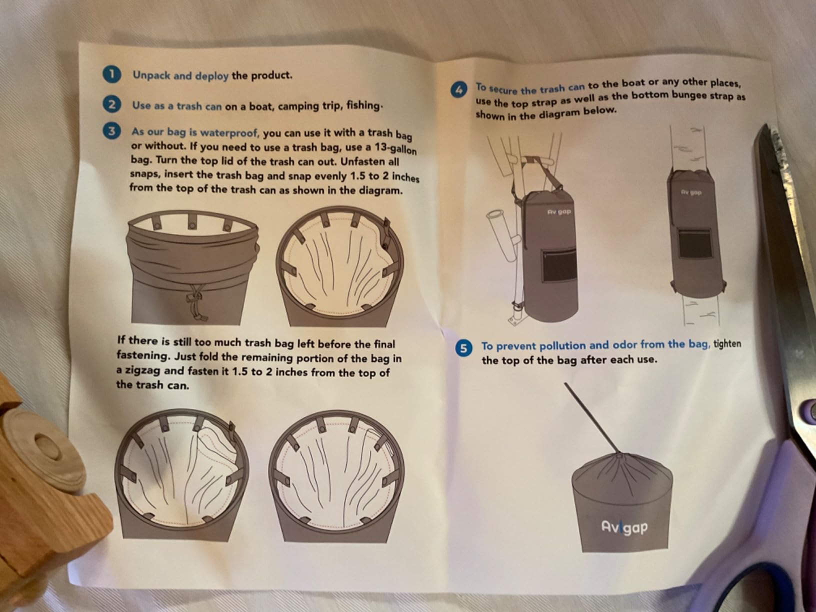 Avigap Boat Trash Can, 100% Odor & Leak Resistant, Portable, Reusable, 10-13 Gal Garbage Bag Snaps Inside, Easy to Install & Clean, Fishing, Sandbar, Kayak, Pontoon Boat Accessories - Customer Photo 2