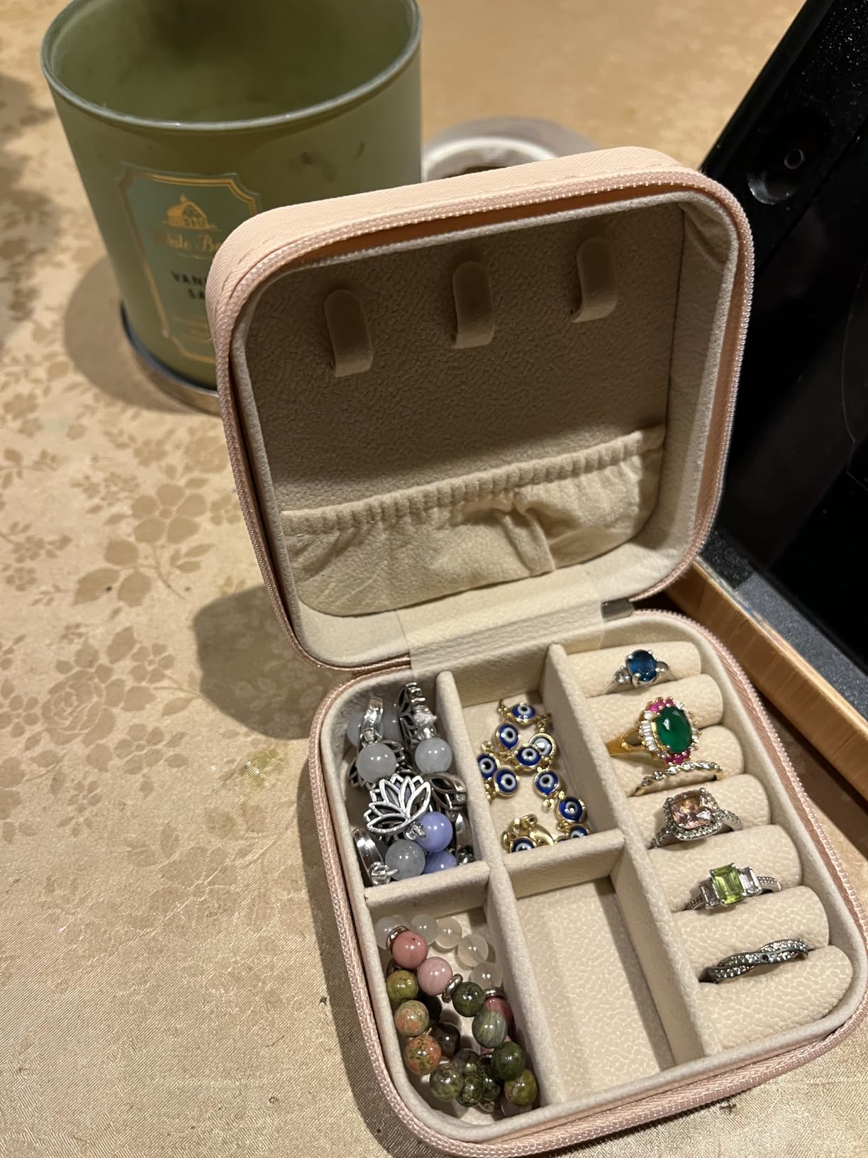 Travel Jewelry Case, Mini Portable Jewelry Travel Boxes, Small Jewelry Organizer for Rings, Earrings, Pendants, Watches, Necklaces, Lipsticks Organizer Storage Holder Case (Pink) - Customer Photo 2