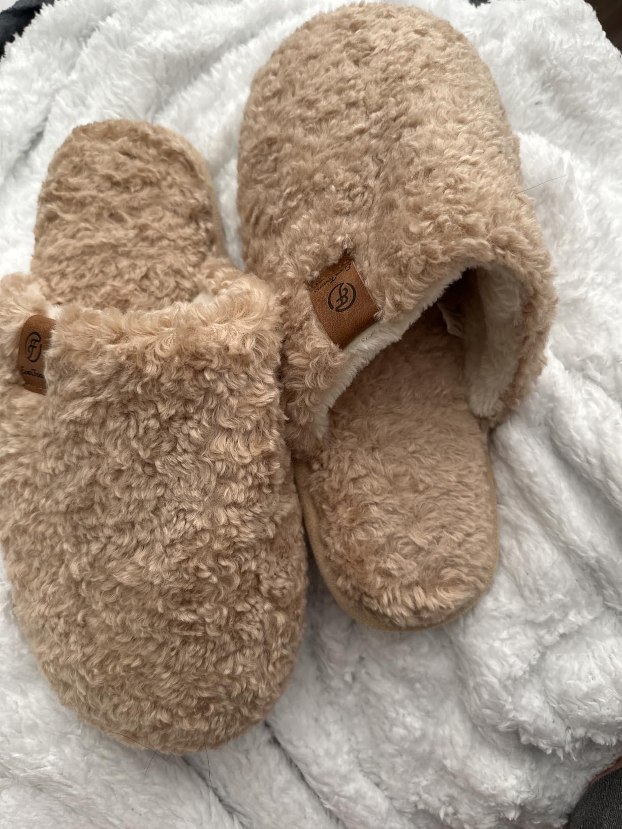 EverFoams Women's Fuzzy Slip-on Slippers Warm Cozy Soft Lightweight Memory Foam Indoor House Shoes - Customer Photo 2