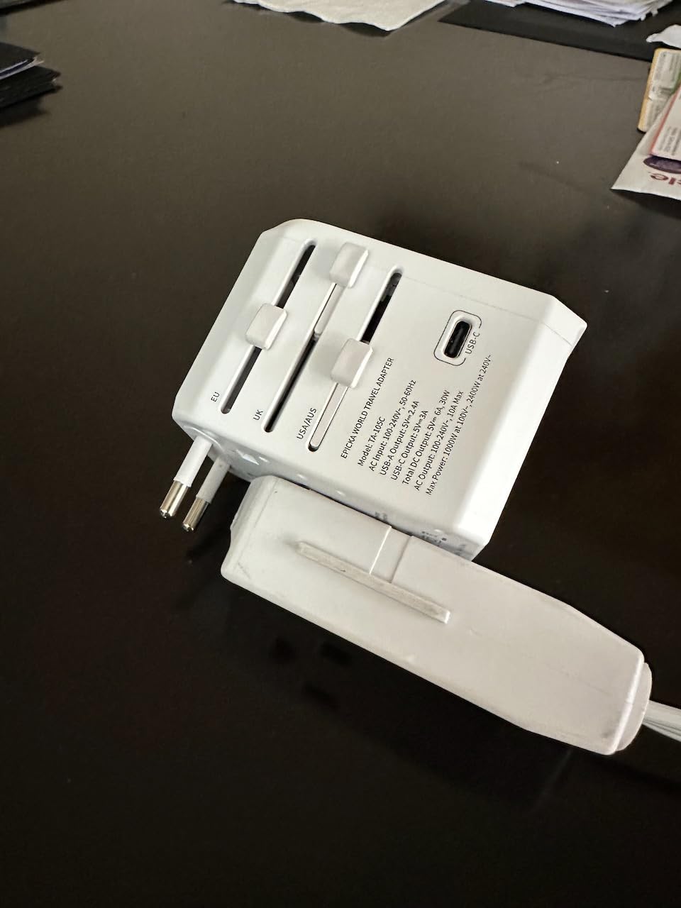 EPICKA Universal Travel Adapter, International Power Adapter with 2 USB-A & 3 USB-C Ports Wall Charger - Worldwide Travel Essentials, European Travel Plug Adapter for UK/US/AU (TA-105C, Black) - Customer Photo 2