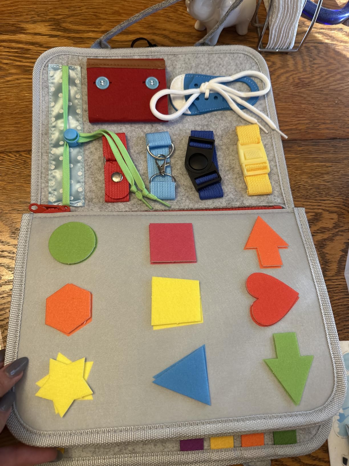 Esjay Toddler Busy Board Montessori Toys for Boys, Sensory Board Educational Activities for Learning Fine Motor Skills, Birthday Gifts for Boys Toddlers, Travel Toys for Airplane Car, Blue Dinosaur - Customer Photo 2