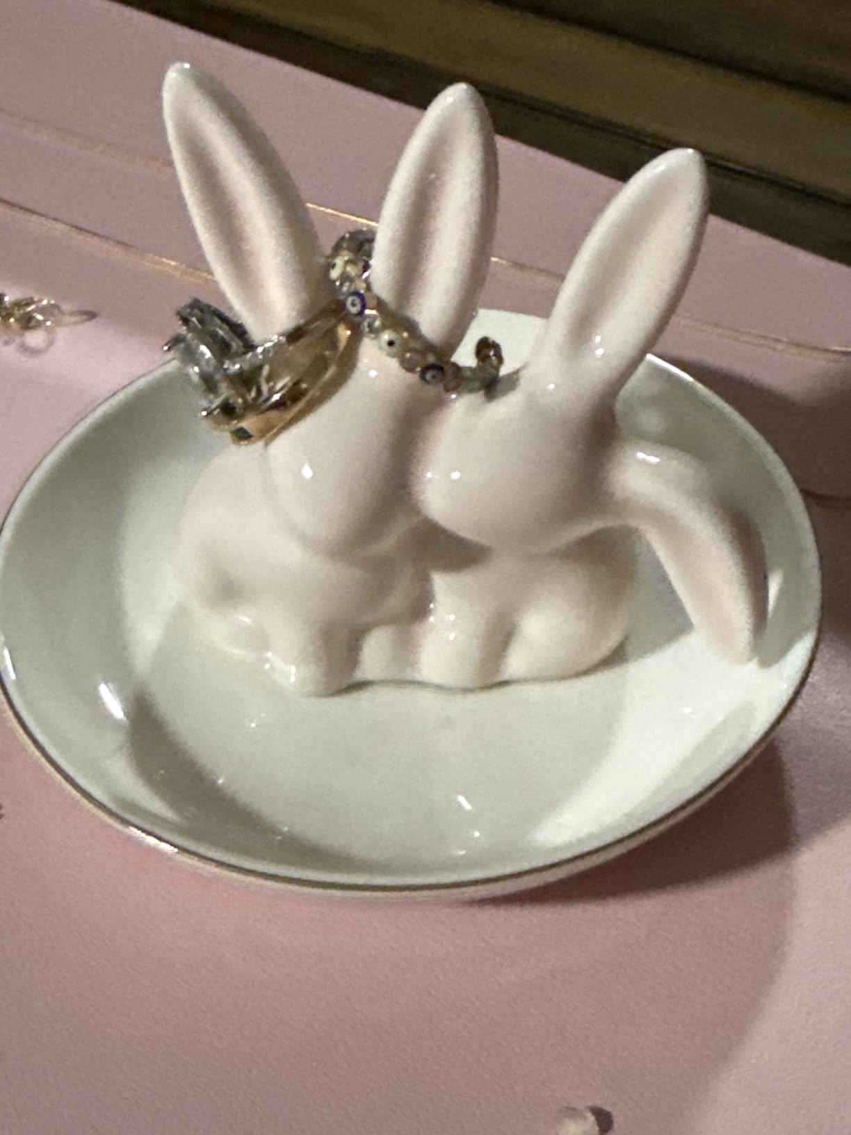 Bunny Ring Holder - Ceramic Jewelry Dish for Rings, Earrings, Necklace Organizer - Rabbit Trinket Tray, Wedding Engagement Holder (Pink) Customer Review Bunny Ring Holder - Ceramic Jewelry Dish for Rings, Earrings, Necklace Organizer - Rabbit Trinket Tray, Wedding Engagement Holder (Pink) - Customer Photo 2