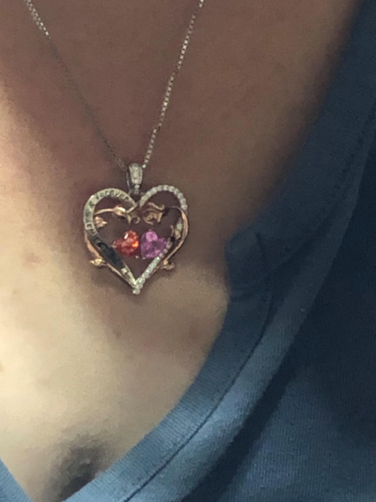 Iefil Rose Heart Double Birthstone Necklace Gifts for Wife Girlfriend Her Women, Birthstone Jewelry Gemstone Birthday Gifts for Mom Grandma Her Wife Women - Customer Photo 3