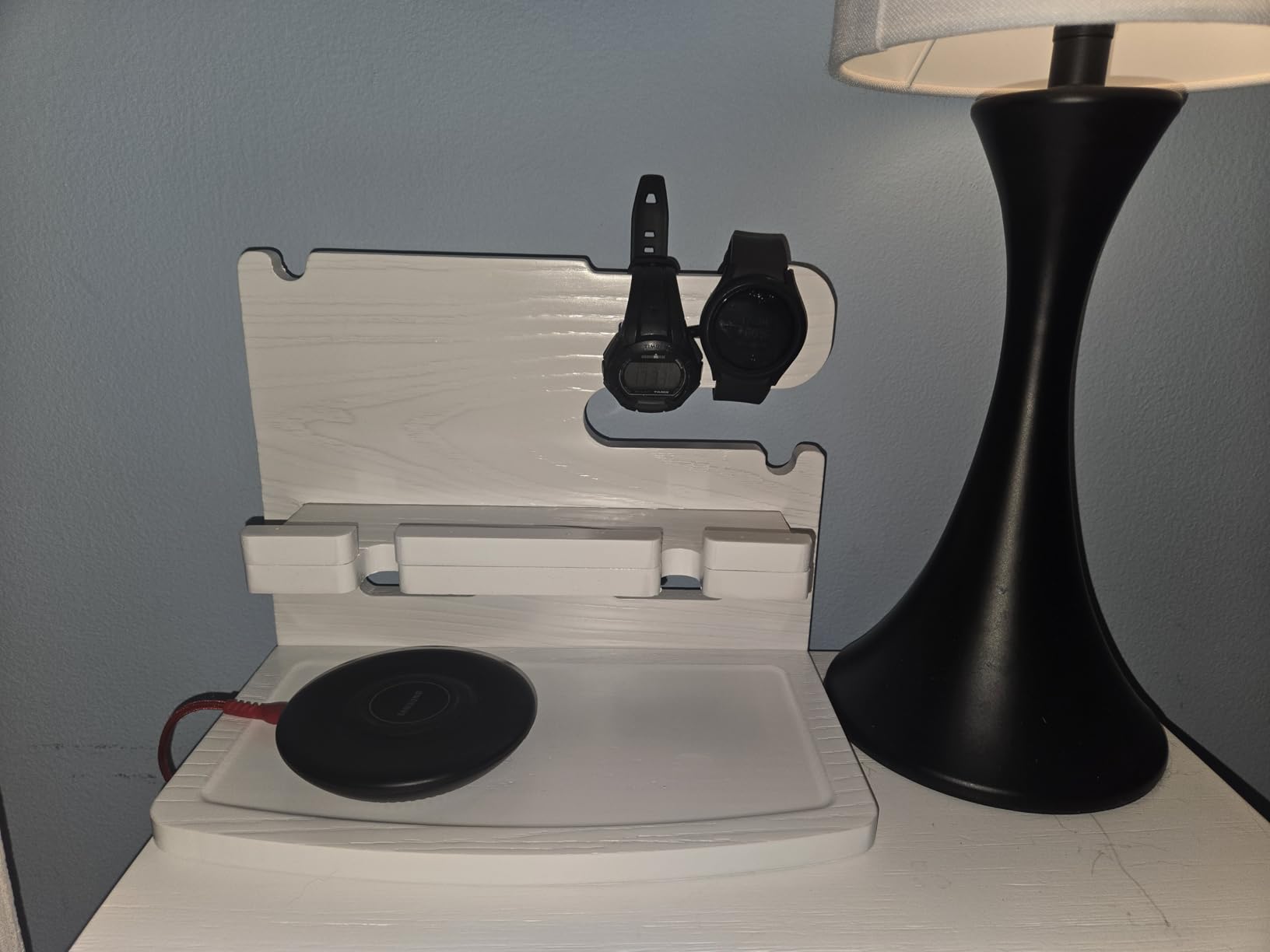 Gifts for Men Dad Women Husband Boyfriend Him Nightstand Organizer for Men Wood Phone Docking Station Birthday Gifts (Black) - Customer Photo 1