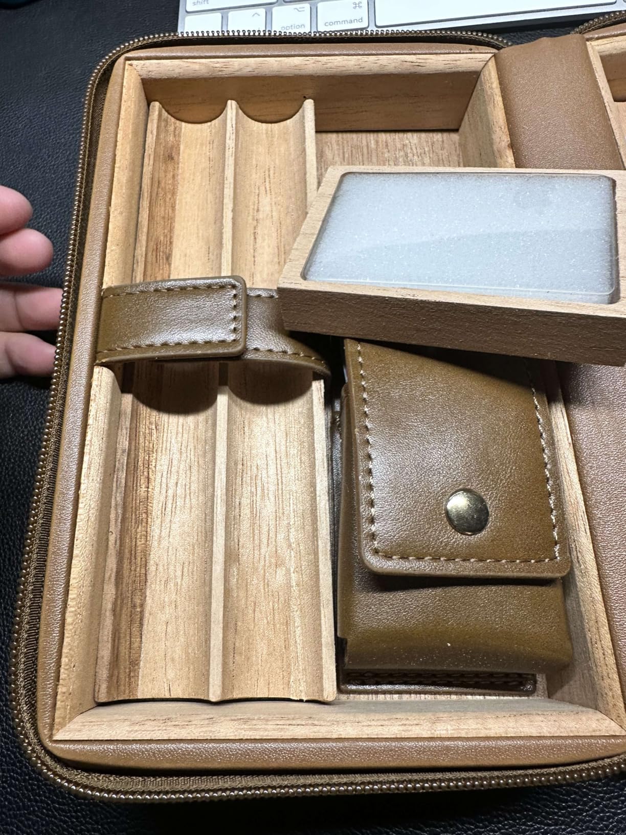 TISFA Cigar Humidor, Leather Cedar Wood Cigar Case with Cigar Lighter, V Cut Cigar Cutter, Cigar Holder 3 in 1, Portable Travel Cigar Humidor Box with Humidifier (Black) - Customer Photo 1