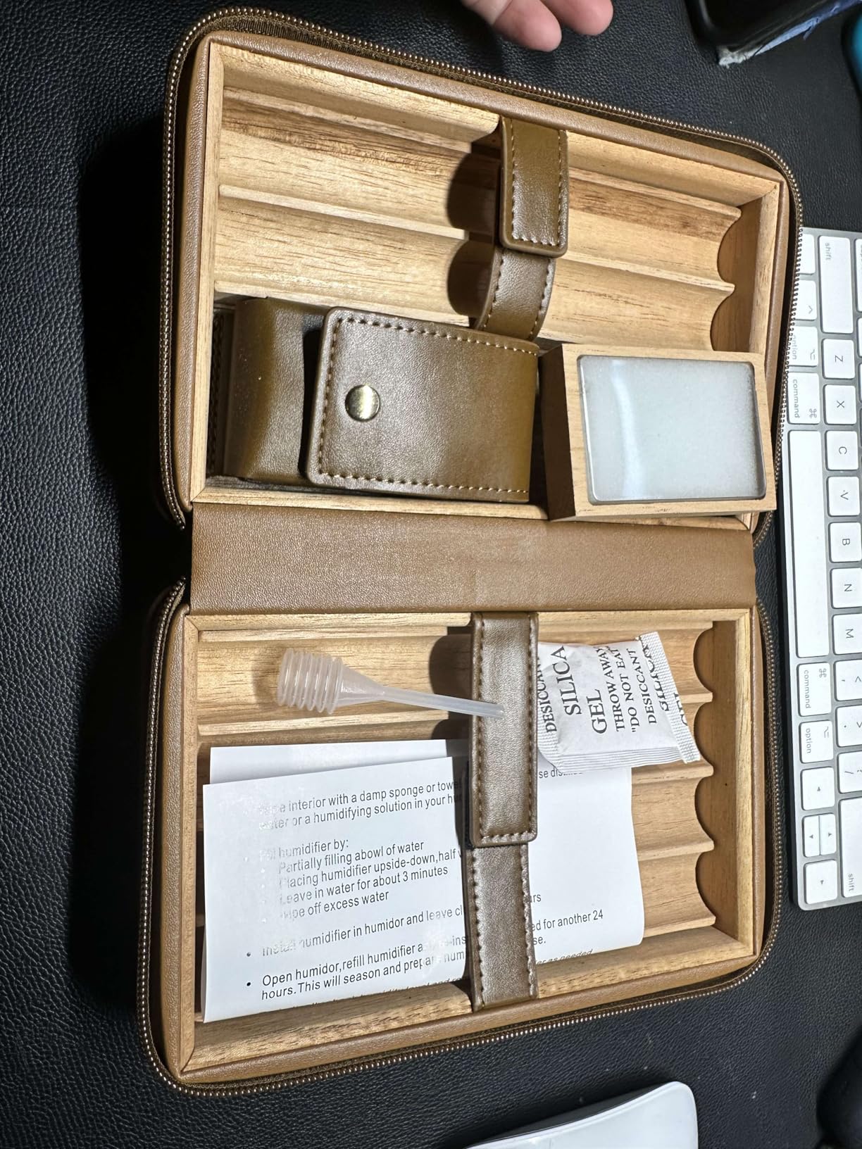 TISFA Cigar Humidor, Leather Cedar Wood Cigar Case with Cigar Lighter, V Cut Cigar Cutter, Cigar Holder 3 in 1, Portable Travel Cigar Humidor Box with Humidifier (Black) - Customer Photo 2