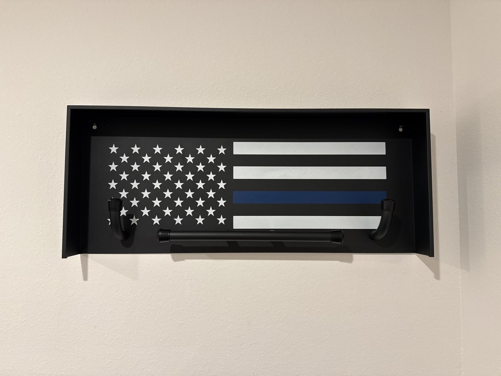Police Gear Rack, Police Hanger, Tactical Duty Gear Rack with Hooks, Free-Standing All Iron Frame Police Gift Decor with Thin Blue Line Flag - Customer Photo 1