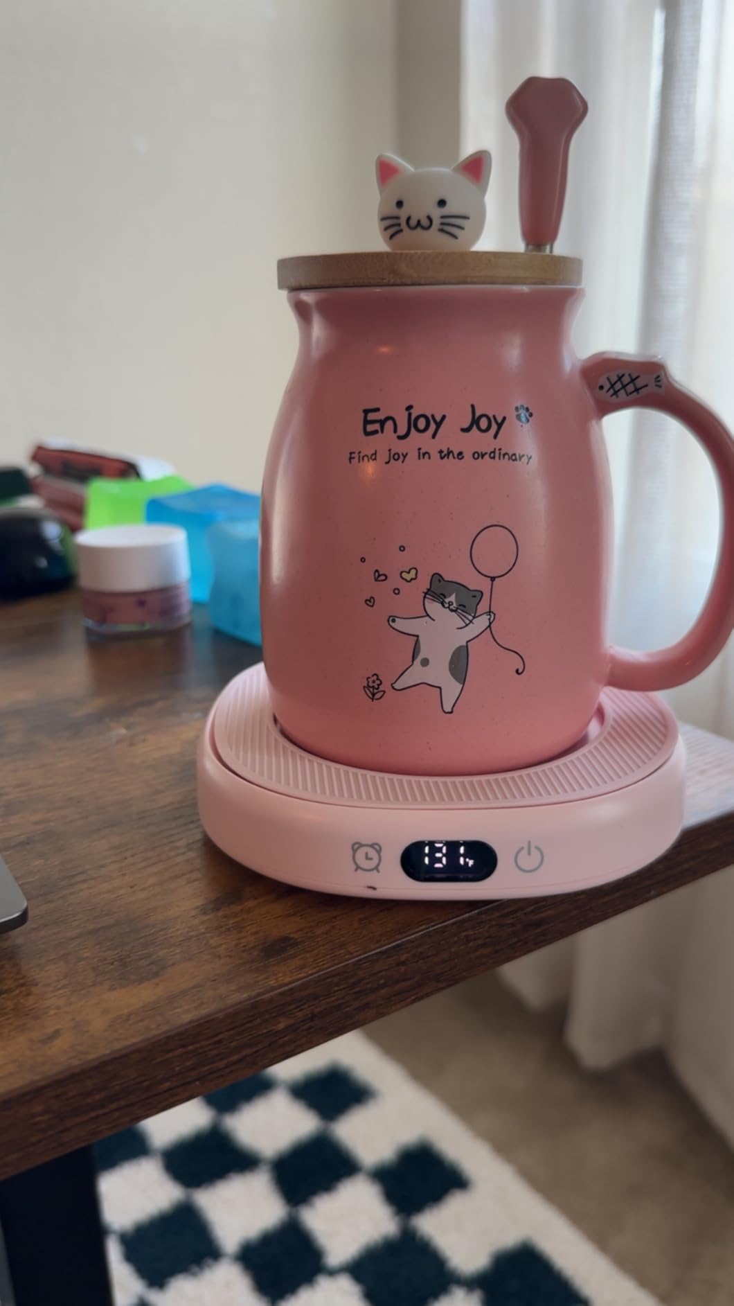 Bsigo Coffee Mug Warmer & Cute Cat Mug Set, Candle Mug Warmer for Home & Office, Electric Smart Coffee Warmer for Desk, Beverage Tea Coffee Cup Warmer with 3-Temp Settings, 8H Auto Shut Off, Blue - Customer Photo 1