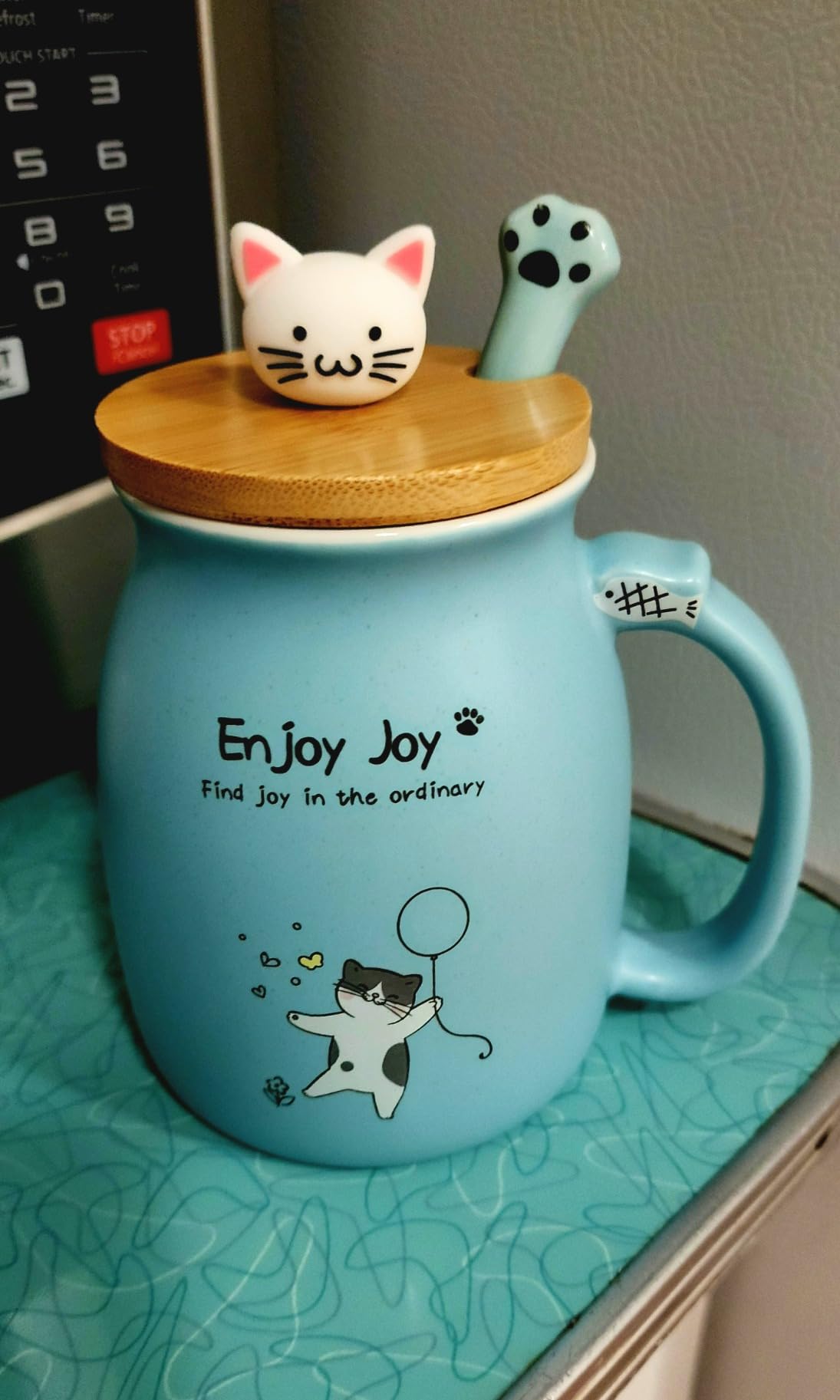 Bsigo Coffee Mug Warmer & Cute Cat Mug Set, Candle Mug Warmer for Home & Office, Electric Smart Coffee Warmer for Desk, Beverage Tea Coffee Cup Warmer with 3-Temp Settings, 8H Auto Shut Off, Blue - Customer Photo 2