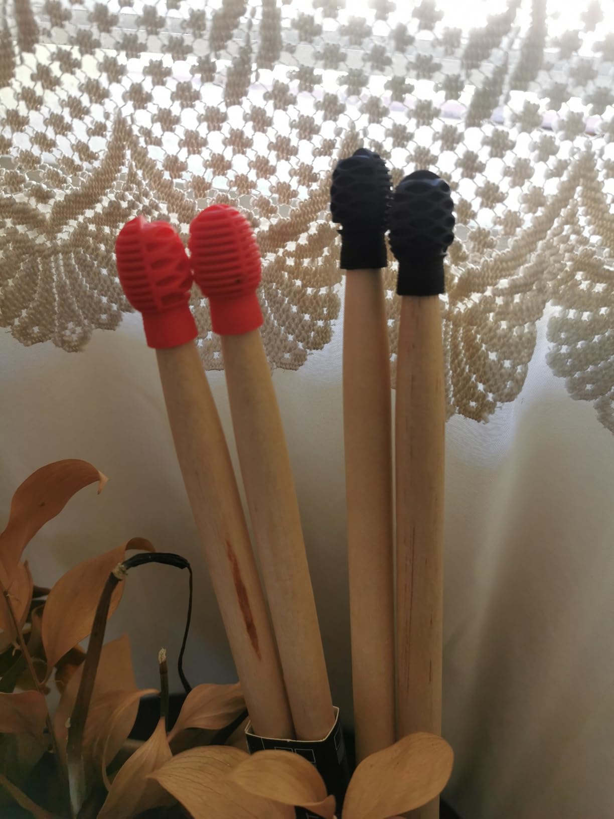 Drumstick Dampeners for Silencing Drumming Practice - Replace Your Drum Practice Pad - Silicone Drumstick Tips Mute Clacking Sound from Sticks on Solid Surfaces - 4 Pack - Customer Photo 2