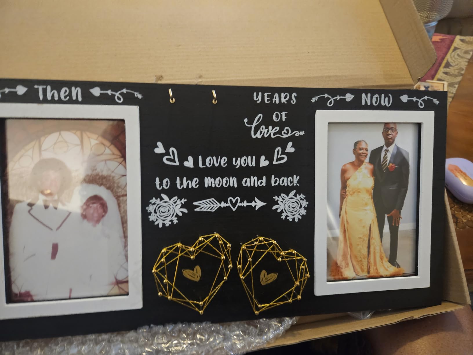 Then & Now Anniversary Picture Frame - 1-99 Years Anniversary Wedding Gift for Couple, Engagement Bridal Shower Gifts for Couples Wood Photo Frame Holds 2 4x6 Inches Photos - Customer Photo 2