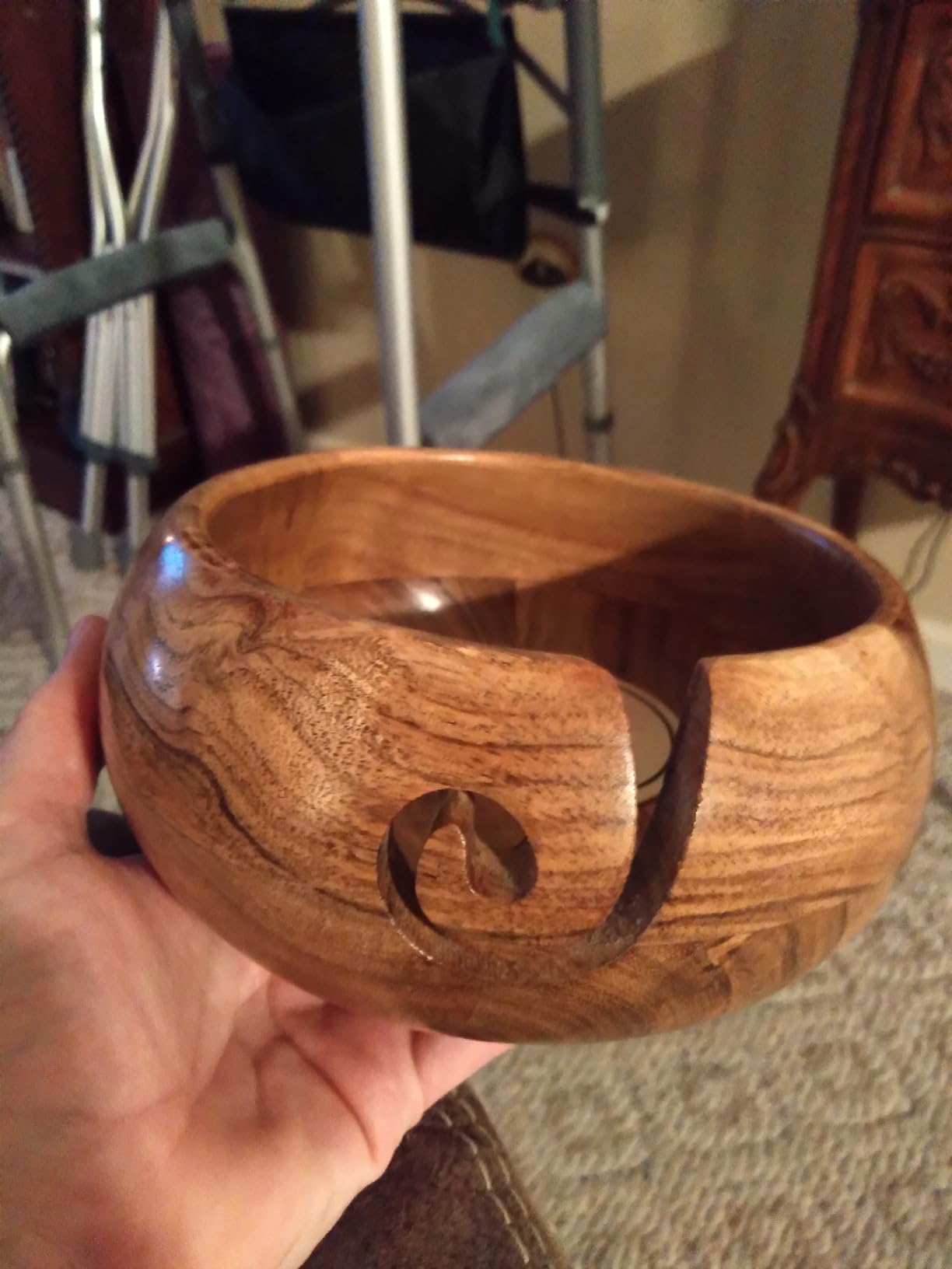 Samhita Acacia Wood Wooden Yarn Bowl for Crocheting & Knitting Hand Made by Indian Artisans Birthday Gifts for Mom & Knitting Lovers (6