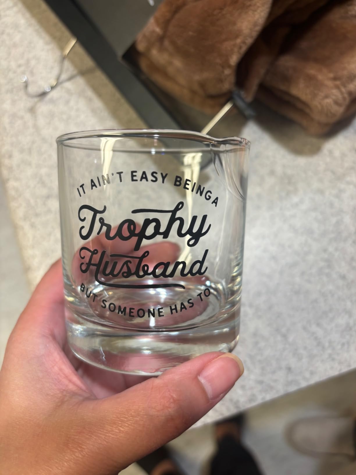 Trophy Husband Whiskey Glass – Funny Bourbon & Whiskey Gifts for Men – Christmas Gift for Husband, Cool Anniversary or Birthday Gift for Him from Wife, Romantic Husband Gift Idea - Customer Photo 3