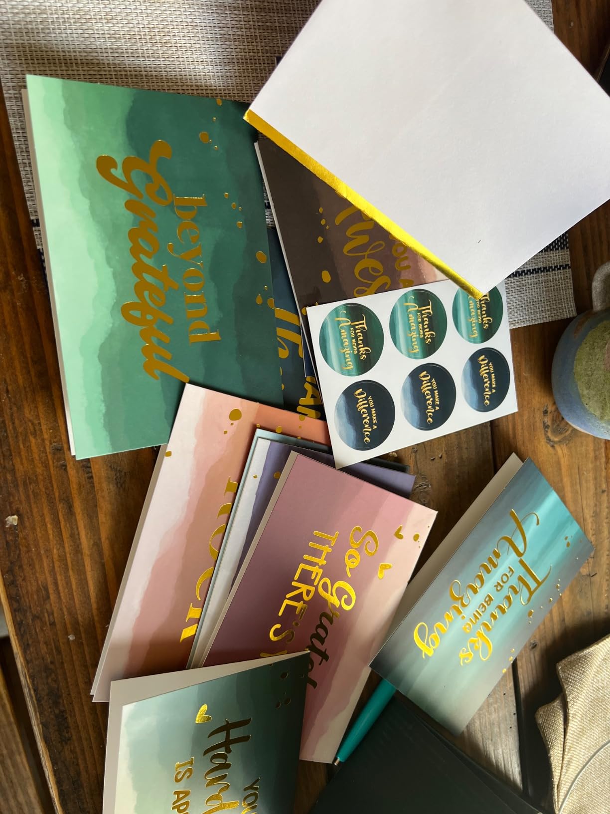 Decorably 50 Pack Gold Foiled 6x4in Employee Appreciation Cards with Envelopes and Stickers, 10 Designs Folded Employee Thank You Cards for Employees, Blank Inside - Promotion, Work Anniversary - Customer Photo 2