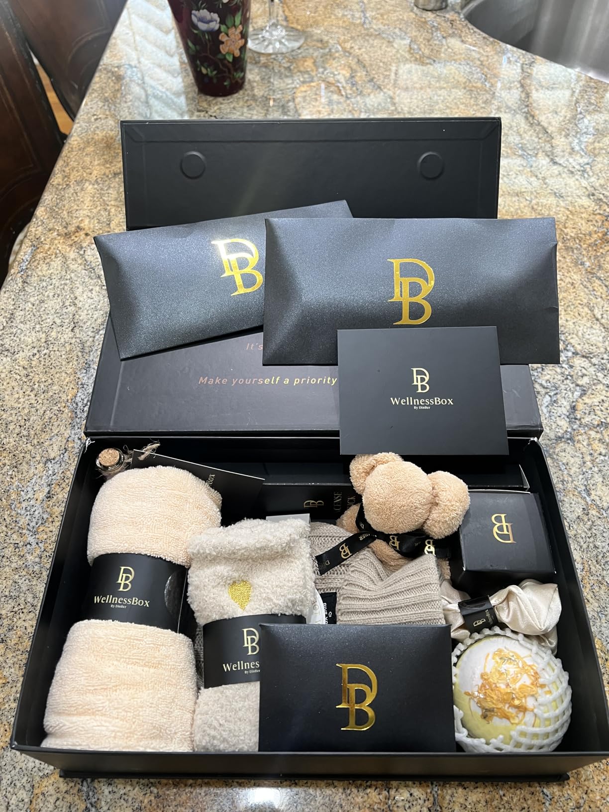 Wellness Box 12pc Self Care Spa Gift Basket for Women - Loving Gift Basket for Mothers Day, Birthday, Best Friend set, Womens Beauty Kit. Luxury Gifts with Scented Candle, Jade Roller, Bath Bomb. - Customer Photo 2