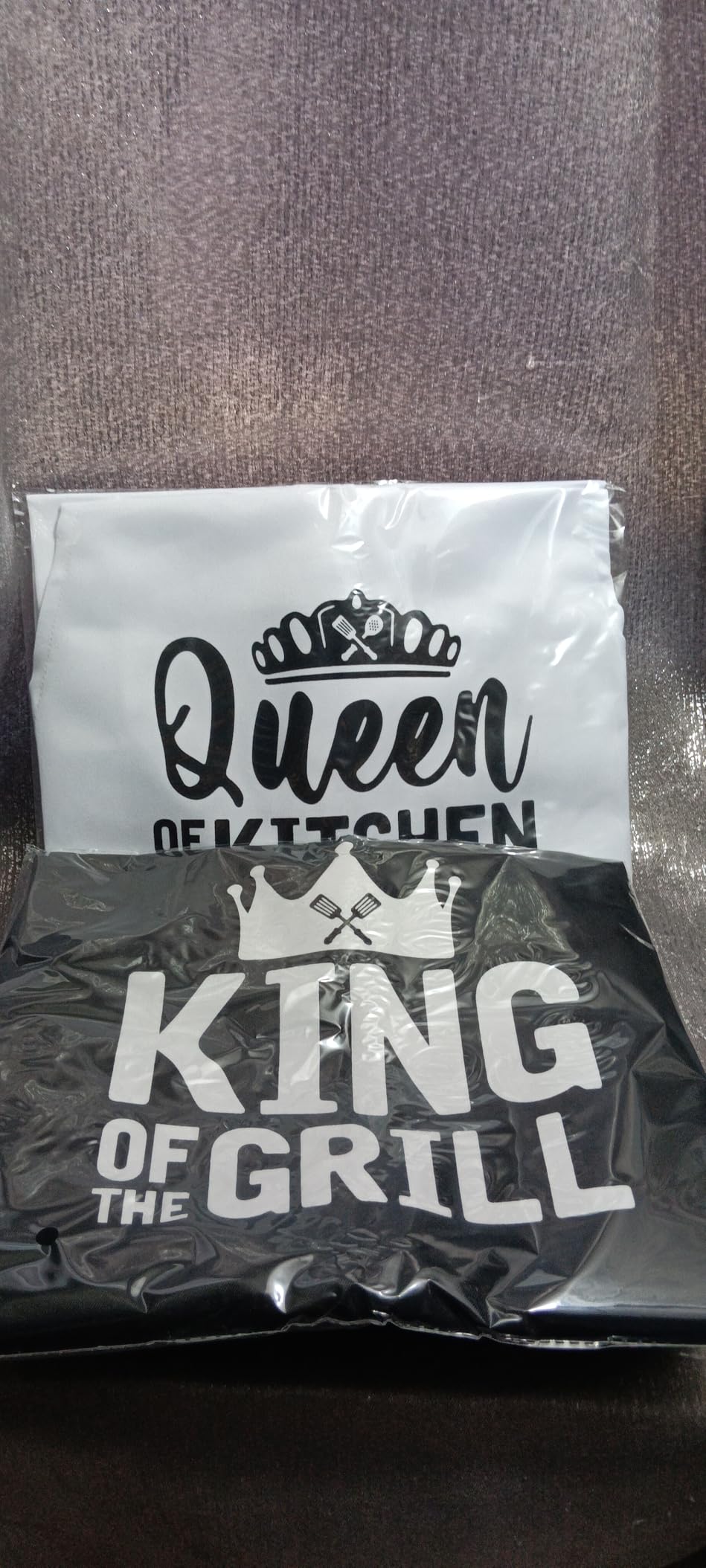 King & Queen Apron Set - Wedding Engagement Gifts for Couples, Funny Kitchen Gifts for Couples, Husband, Wife, Boyfriend, Girlfriend, Him Her, Bridal Shower Gifts, Unique Valentine's Day gifts ideas Customer Review King & Queen Apron Set - Wedding Engagement Gifts for Couples, Funny Kitchen Gifts for Couples, Husband, Wife, Boyfriend, Girlfriend, Him Her, Bridal Shower Gifts, Unique Valentine's Day gifts ideas - Customer Photo 2