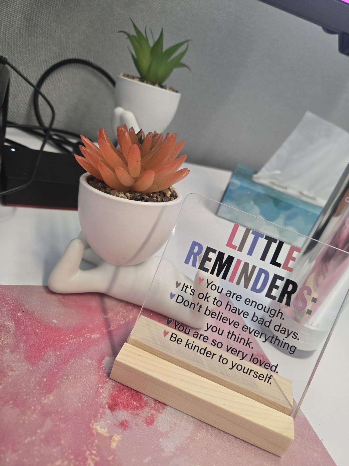 Inspirational Motivational Gifts Employee Appreciation Gifts Little Reminders You are Enough Clear Desk Decorative Sign Acrylic Sign With Wooden Stand for Office Desk Table Shelf - Customer Photo 5