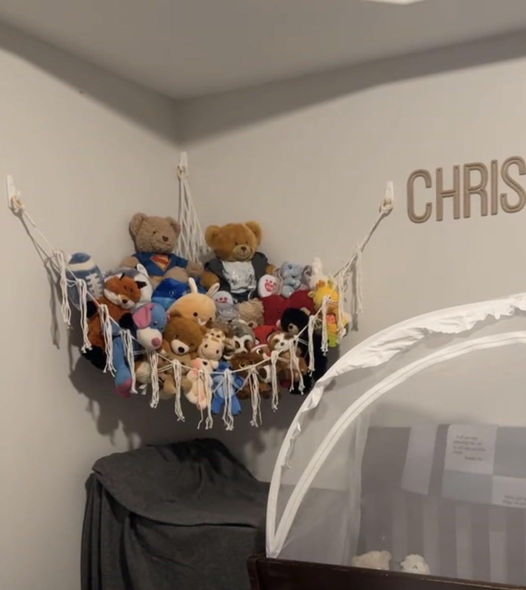 Stuffed Animal Storage Hammock Corner Net - Pink Room Christmas Decor for Teen Girls - Toys Storage Hanging Stuff Animal Organizer Holder Cute Stuff - Boho Nursery Dorm Bedoom Decor Aesthetic - Customer Photo 1