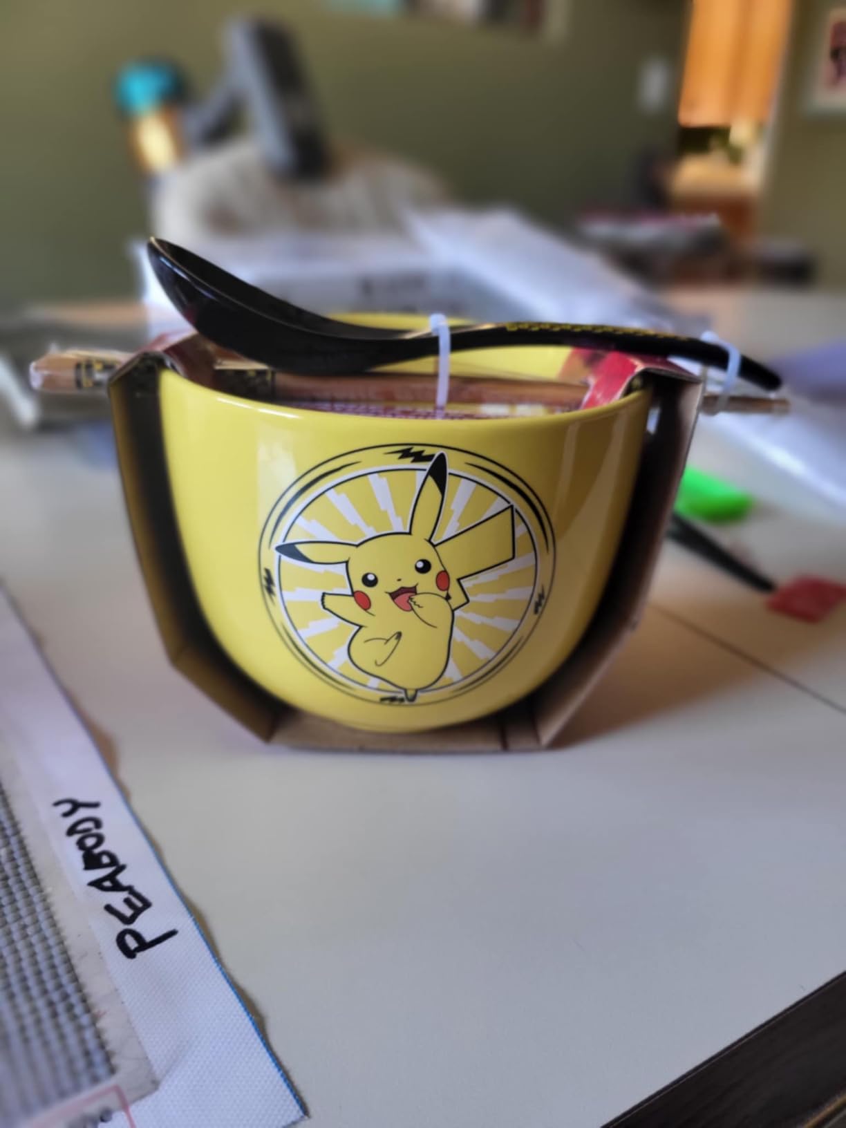 Silver Buffalo Pokemon Pikachu Electric Ceramic Ramen Noodle Rice Bowl with Chopsticks and Spoon, Microwave Safe, 20 Ounces - Customer Photo 2
