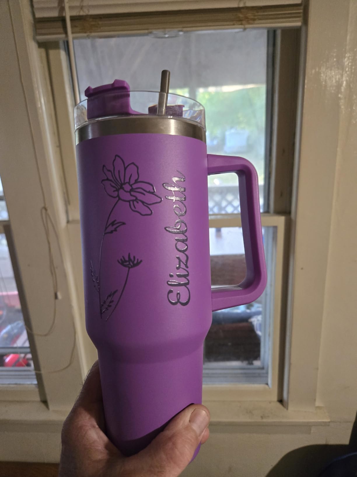 Personalized 40 Oz Tumbler with Handle and Straw, Custom Cup with Name & Birth Flower, Stainless Steel Travel Coffee Tumbler,Personalized Christmas Birthday Gifts for Women, Teen Girls - Customer Photo 2