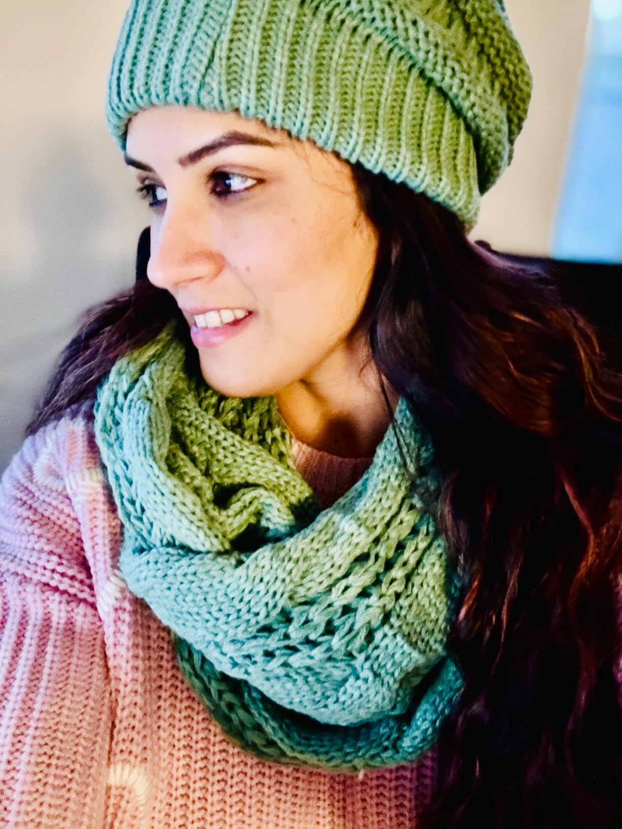 Winter Beanie Hat Scarf Gloves, Warm Fleece Knit Hats Touch Screen Gloves Neck Scarf Set Winter Gifts for Unisex Adult - Customer Photo 2