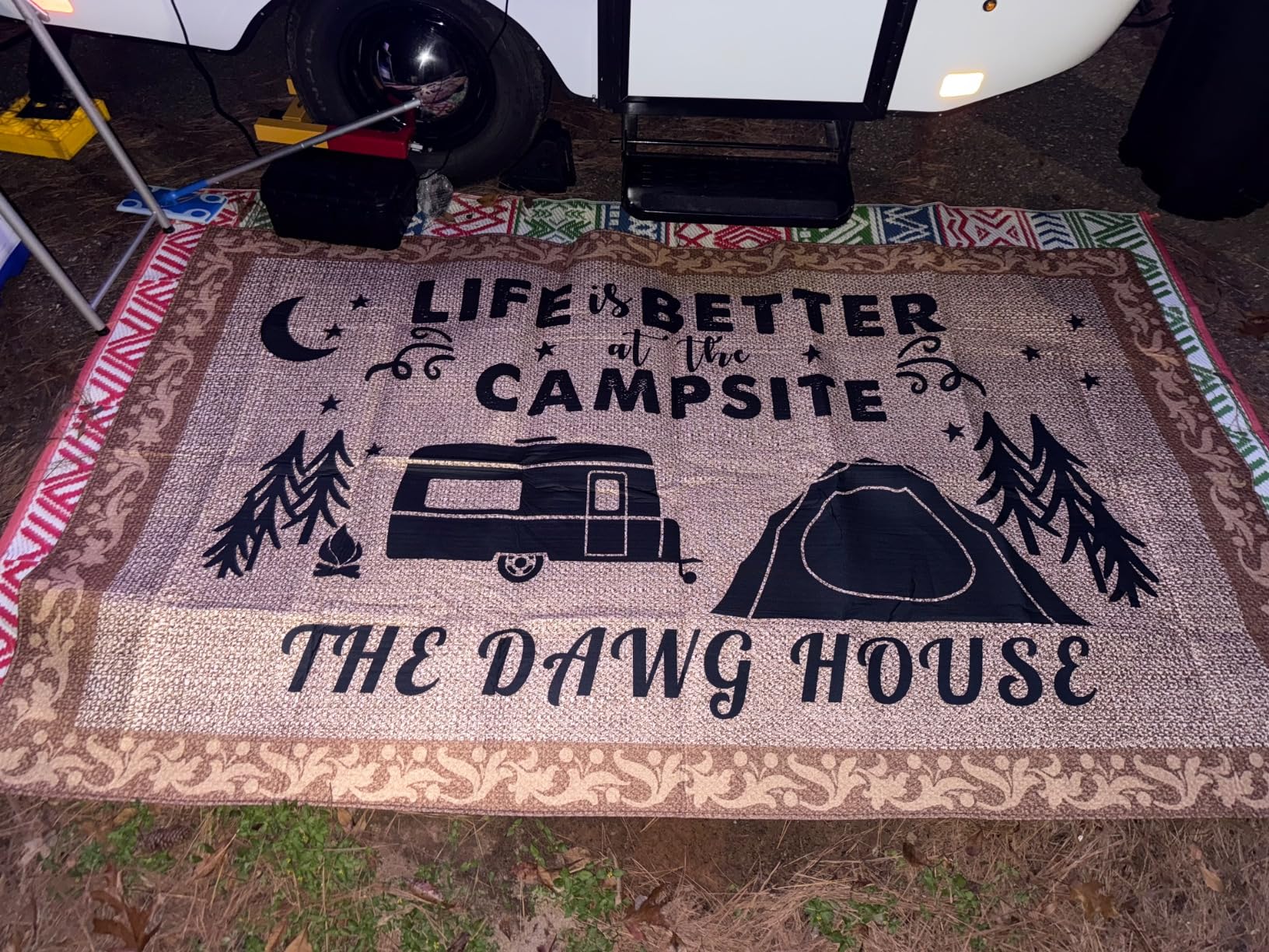 Custom Camping Rug Welcome to Our Campsite RV Trailer Decor Camper Floor Mat for Outdoors, Patio, Backyard, Picnic, Beach, Camping, 66 x 99 Inch - Customer Photo 1