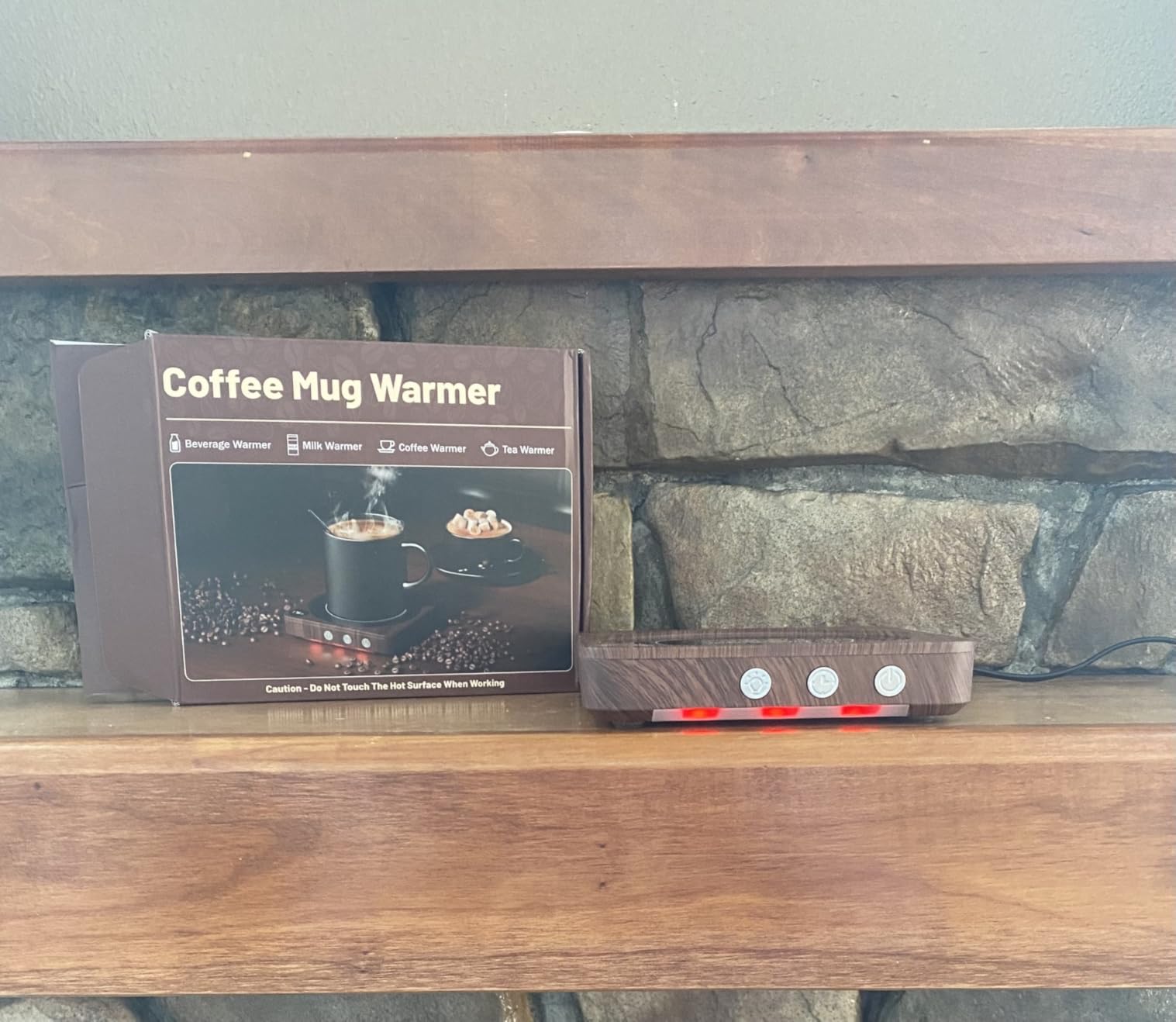 Mug Warmer - 36W Coffee Mug Warmer for Desk with Temperature Display, 2-12Hrs Auto Shut Off, Smart Candle Warmer - Ideal Coffee Gifts Accessories Keep Beverages Coffee Warmer (Wood) - Customer Photo 1