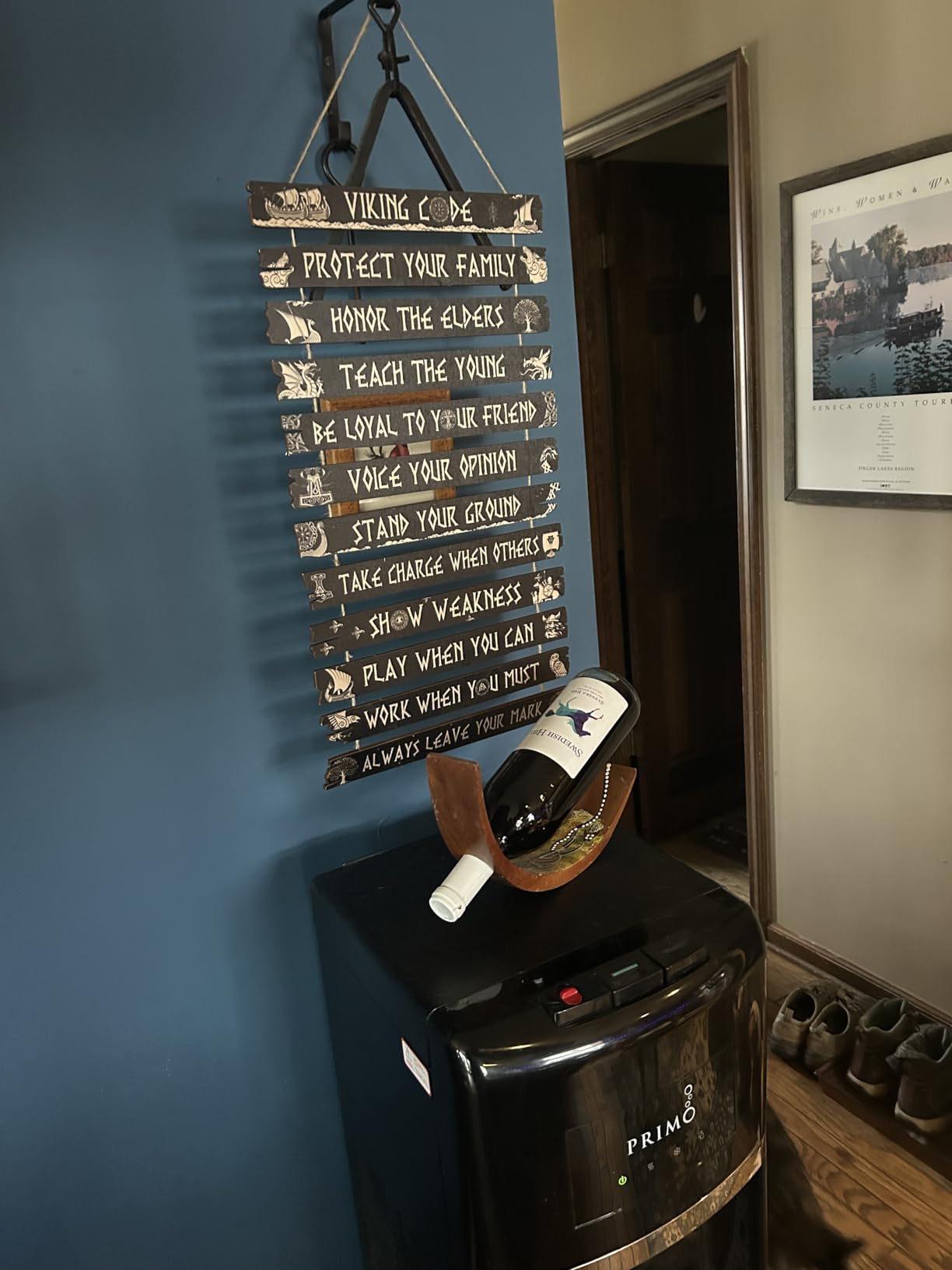 Thinkday Viking Decor Pagan Nordic Sign Viking Gifts for Men Code Wall Christmas Decor Celtic Rune Norse Pagan Wooden Valknut Nordic Medieval Vegvisir Runes for Gift Mythology Artwork(Black) - Customer Photo 1