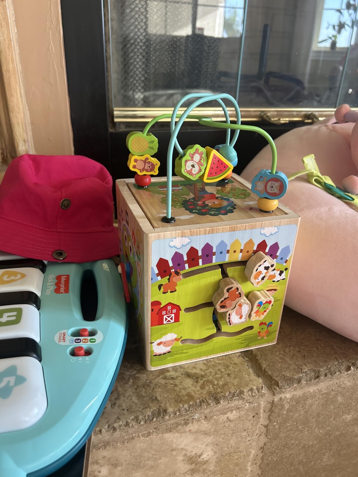 Wooden Activity Cube | Montessori Toys for 1 2 3 Year Old Toddlers | One Year Old 1st First Birthday Gift | Educational Toys for 12+ Months Baby Boys Girls | Bonus Sorting & Stacking Game (Pink) - Customer Photo 1