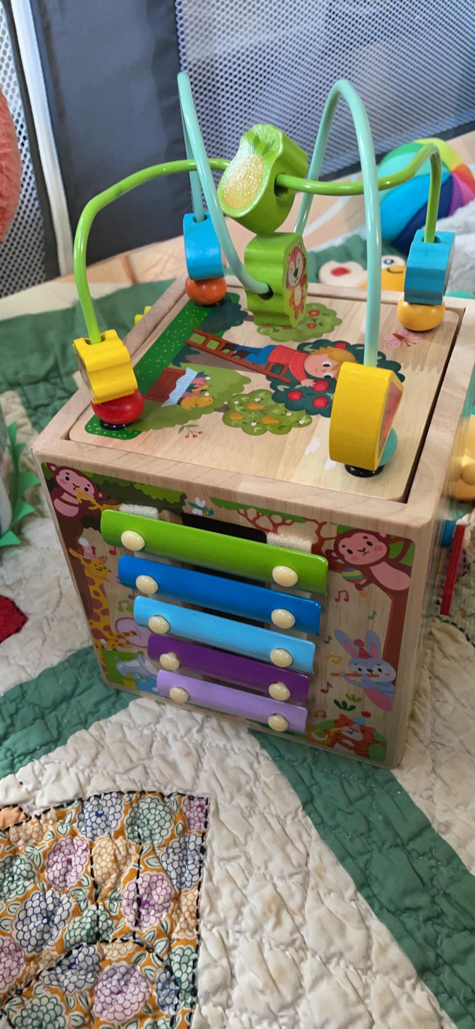 Wooden Activity Cube | Montessori Toys for 1 2 3 Year Old Toddlers | One Year Old 1st First Birthday Gift | Educational Toys for 12+ Months Baby Boys Girls | Bonus Sorting & Stacking Game (Pink) - Customer Photo 3