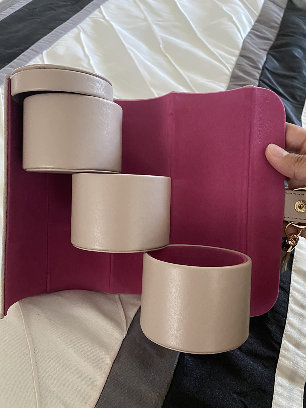 Vlando Gifts 2025 for Women, Girl - Travel Jewelry Oragnizer, 3-Layer Jewelry Storage Box, Travel Essential Accessories for Women, Birthday Gifts for Couples Mom Friends - Grey - Customer Photo 2