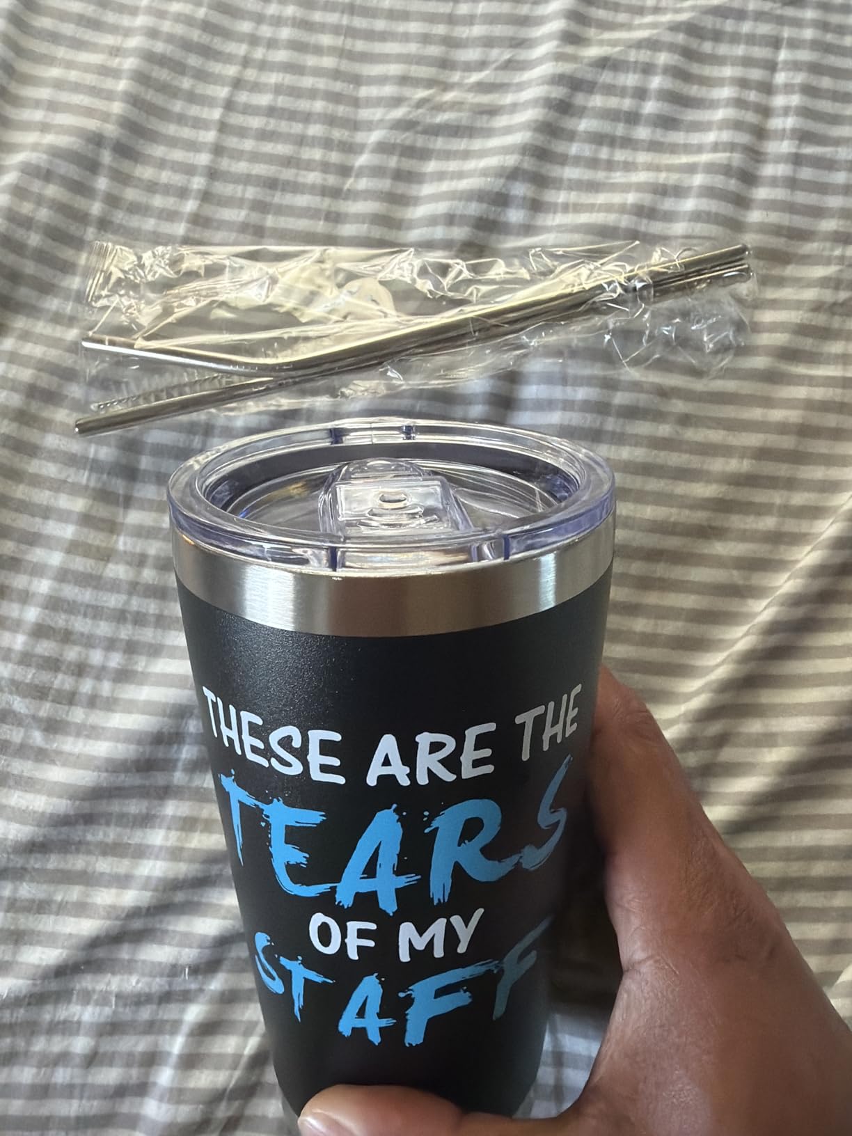 KLUBI Boss Day Gifts for Him - These Are The Tears Of My Staff Tumbler Black 20 Ounce Birthday Gifts For Boss Manager Men Travel Coffee Mug Assistant Principal Gift - Customer Photo 2