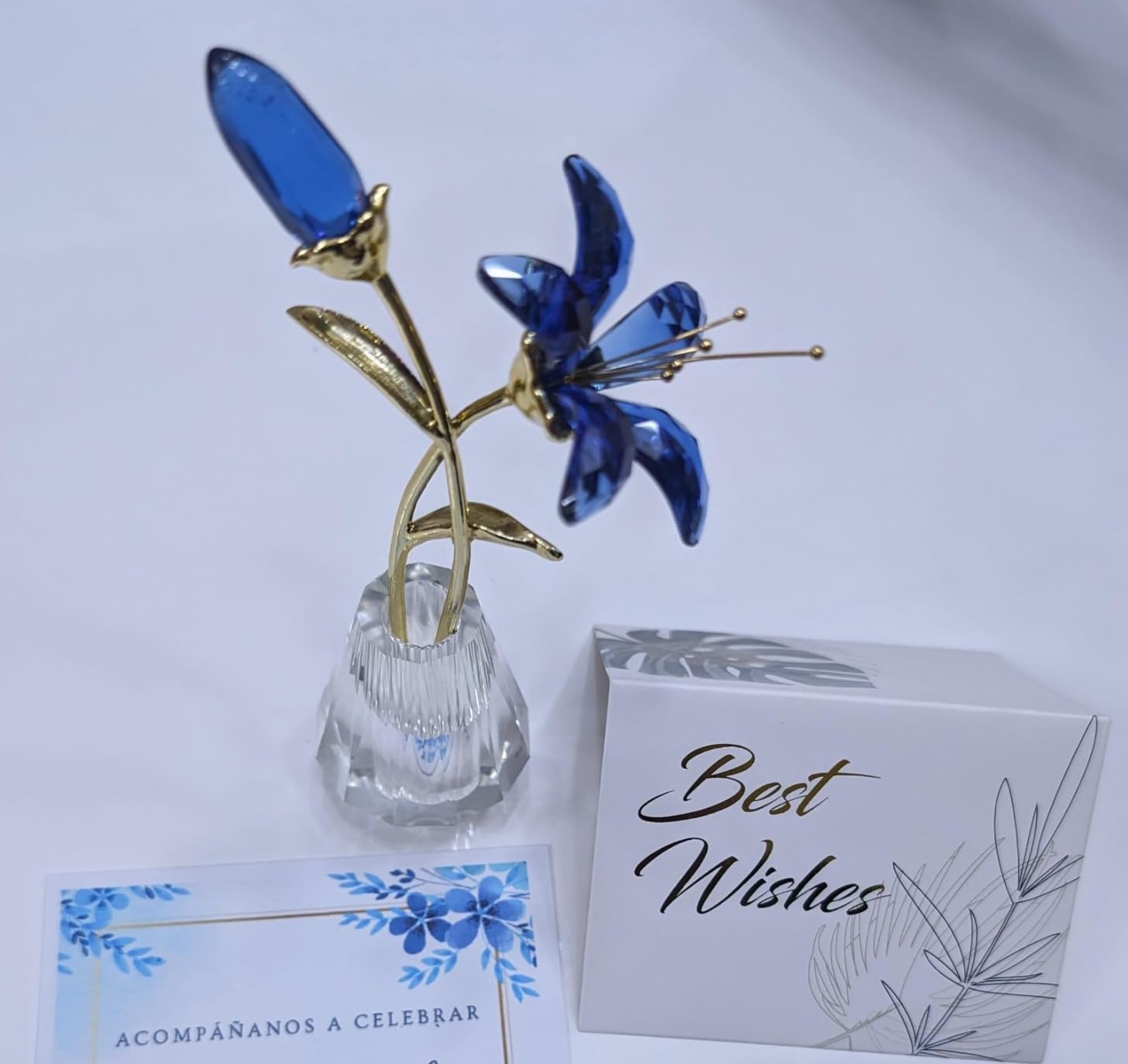 Purple Crystal Lily Flower Figurine with Stems - Handmade Collectible Statue for Decoration Mothers Day Centerpiece Valentines Day Bridal Shower Gift - Customer Photo 1