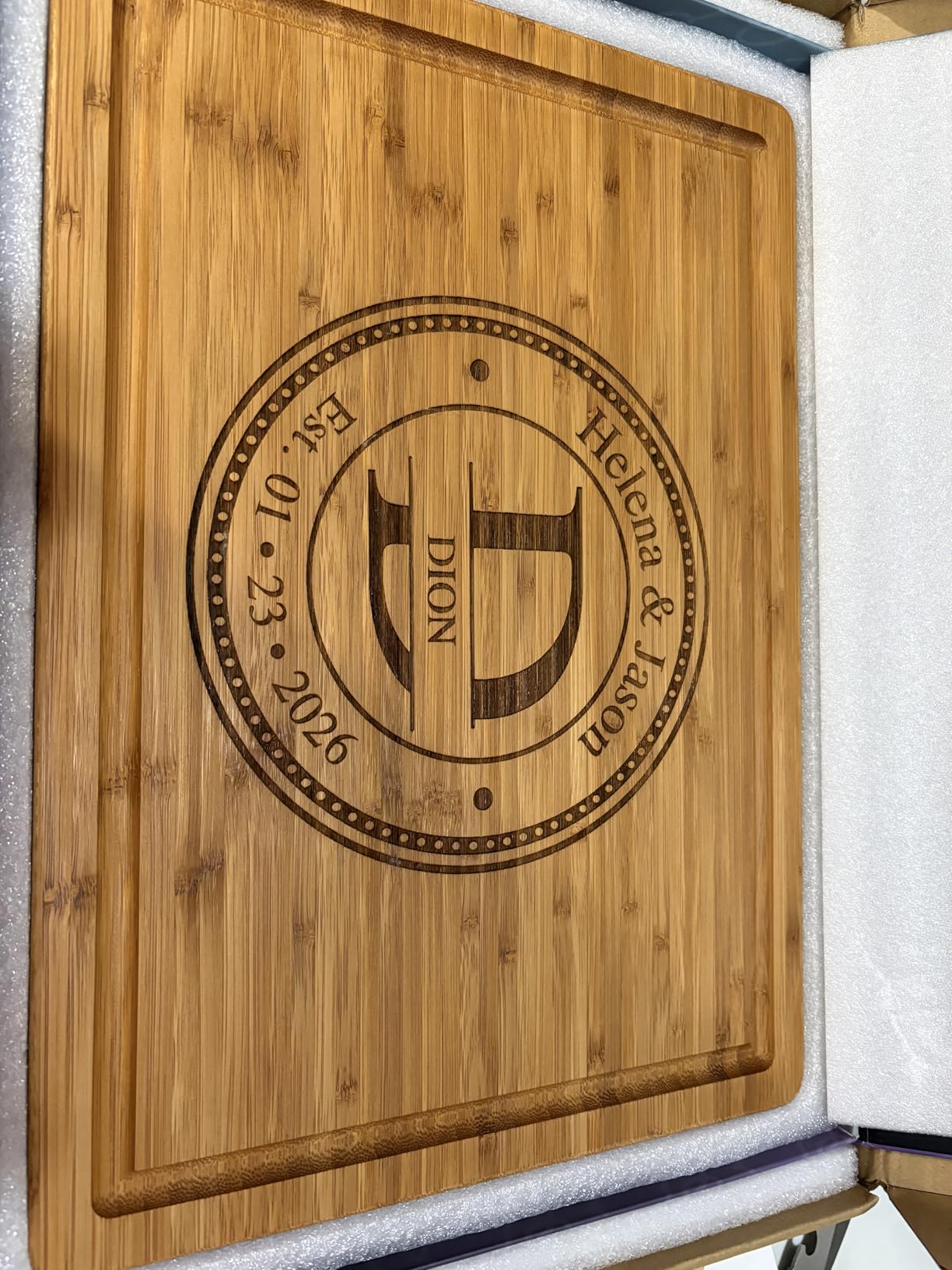 Personalized Cutting Board Wedding Gift - Custom Wood Wedding Registry Gift, Personalized Bridal Shower Gifts for the Couple, Engraved Charcuterie Board, 50th Anniversary Monogram Cutting Board - Customer Photo 1