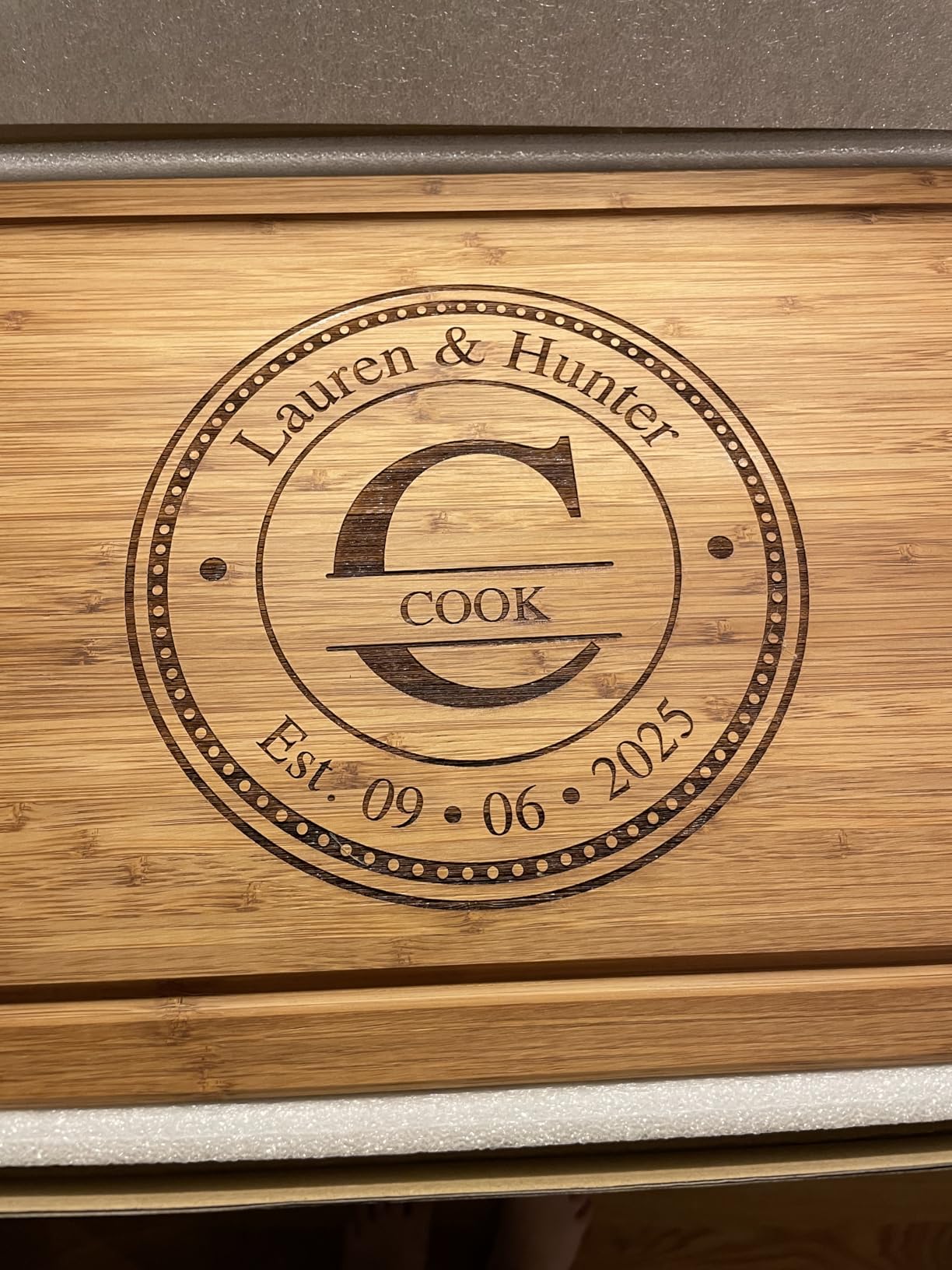 Personalized Cutting Board Wedding Gift - Custom Wood Wedding Registry Gift, Personalized Bridal Shower Gifts for the Couple, Engraved Charcuterie Board, 50th Anniversary Monogram Cutting Board - Customer Photo 2